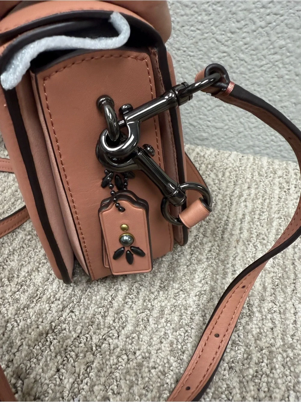 Coach Page Prairie Rivets Coral Pink Leather Studded Turnlock Shoulder/Cross Bag